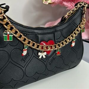 Handmade Festive Christmas Gold Bag Charm with Red and Green Accents.